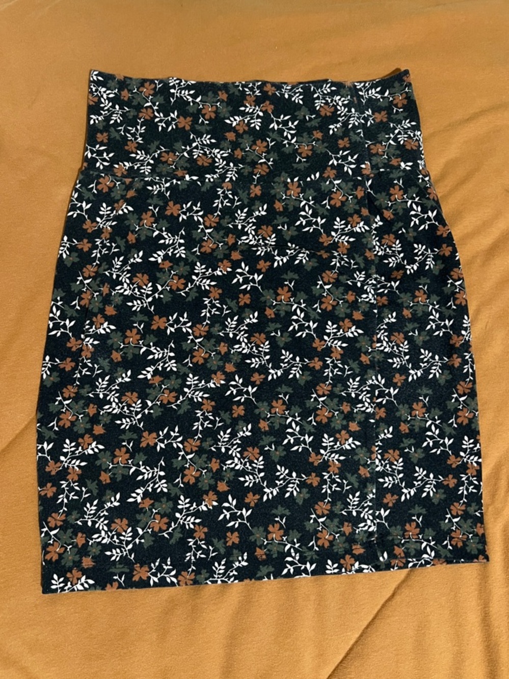 Charlotte Russe Black Floral Pencil Skirt w/ Green & Orange Flowers